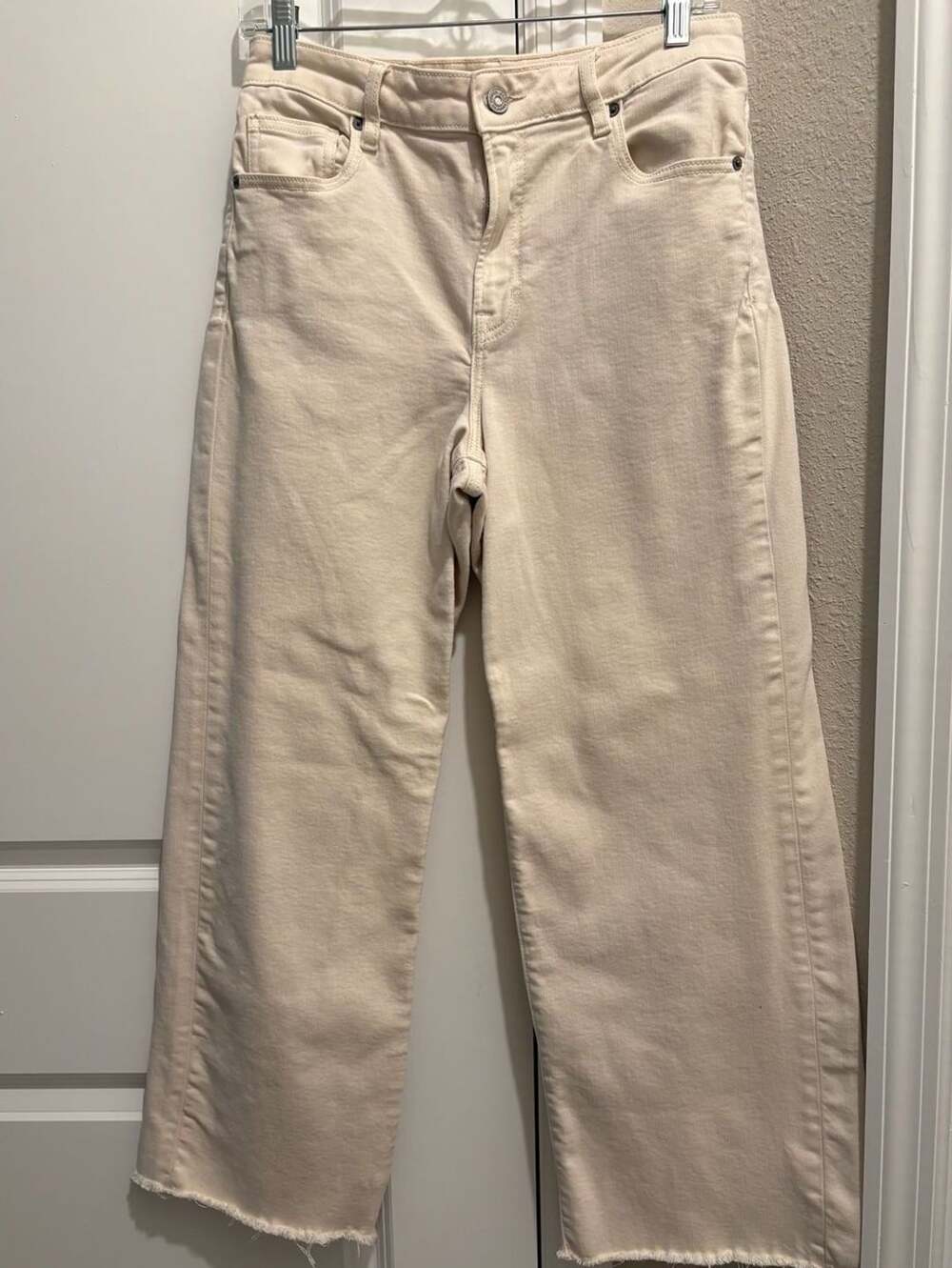 HIDDEN Los Angeles Cream Wide Leg Raw Hem Jeans